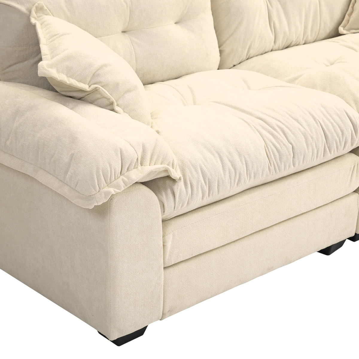 2-SITZER SOFA Chenille Beige mit Kissen - Beige, Holzwerkstoff/Kunststoff (213.4/87.6/90.1cm) - WISHDOR