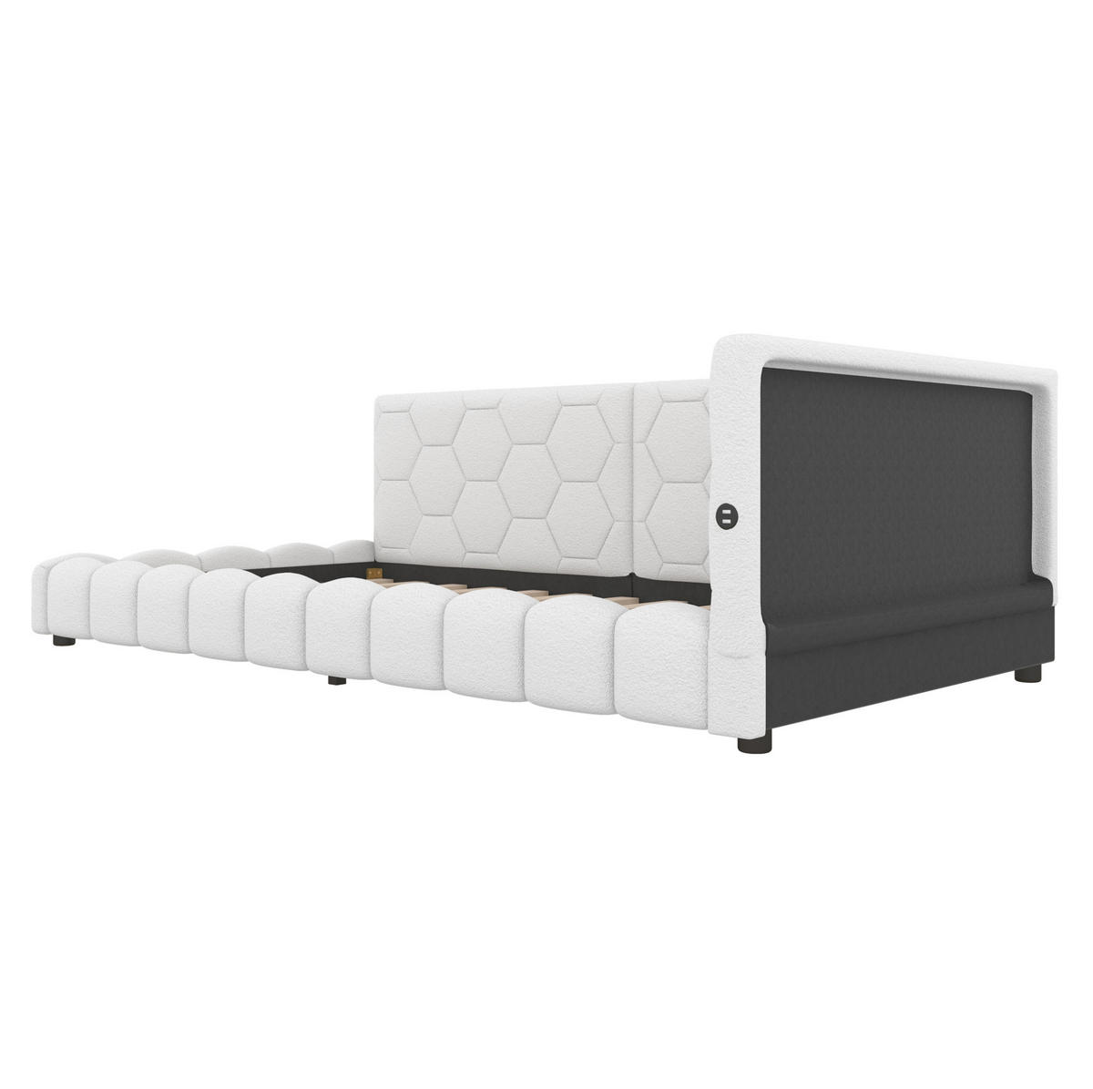 POLSTERBETT aus Samt 90x200 cm in Weiß mit LED & USB-C-Anschluss - Weiß, Textil (90/200cm) - Modfu
