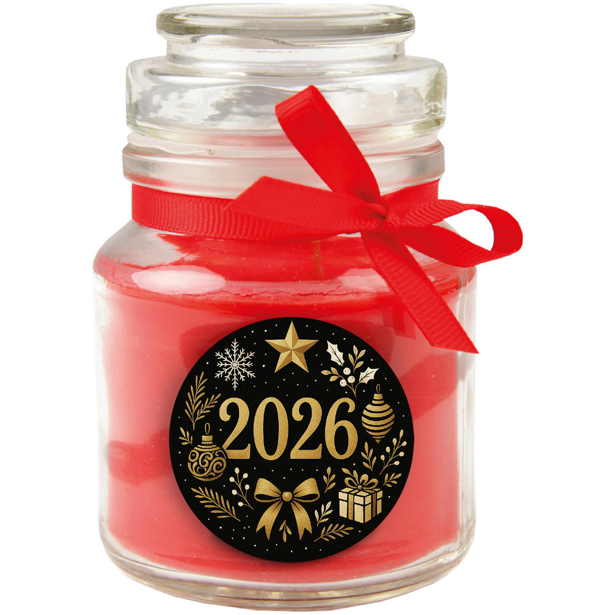 DUFTKERZE im Glas - Neujahr Kirsche Bonbonsglas 120 g - Hellrot, Naturmaterialien (7/10cm)
