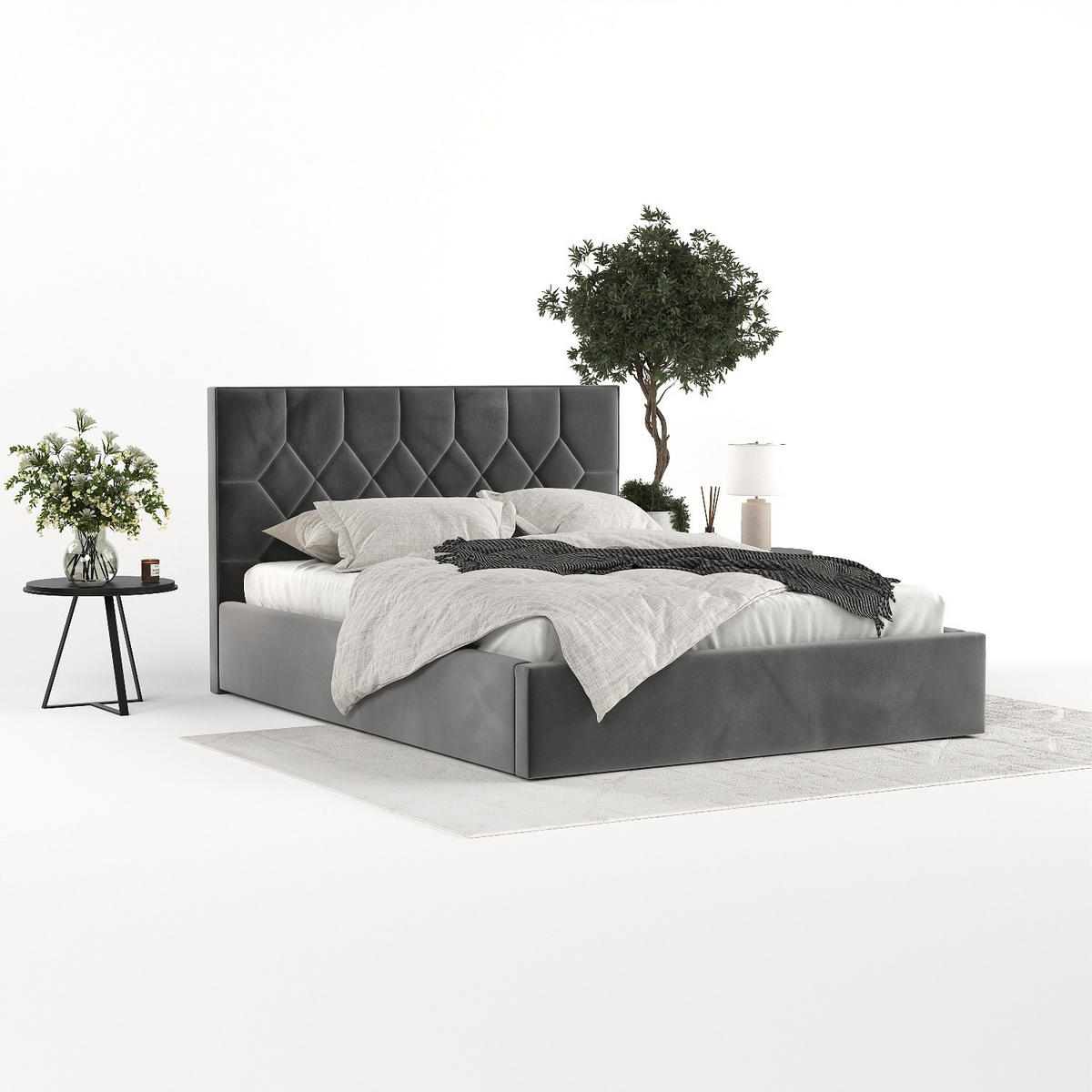 POLSTERBETT Brisa 140/200 cm Grau im Kronos Stoff - Schwarz/Naturfarben, Holz/Holzwerkstoff (140/200cm) - AltaBeds