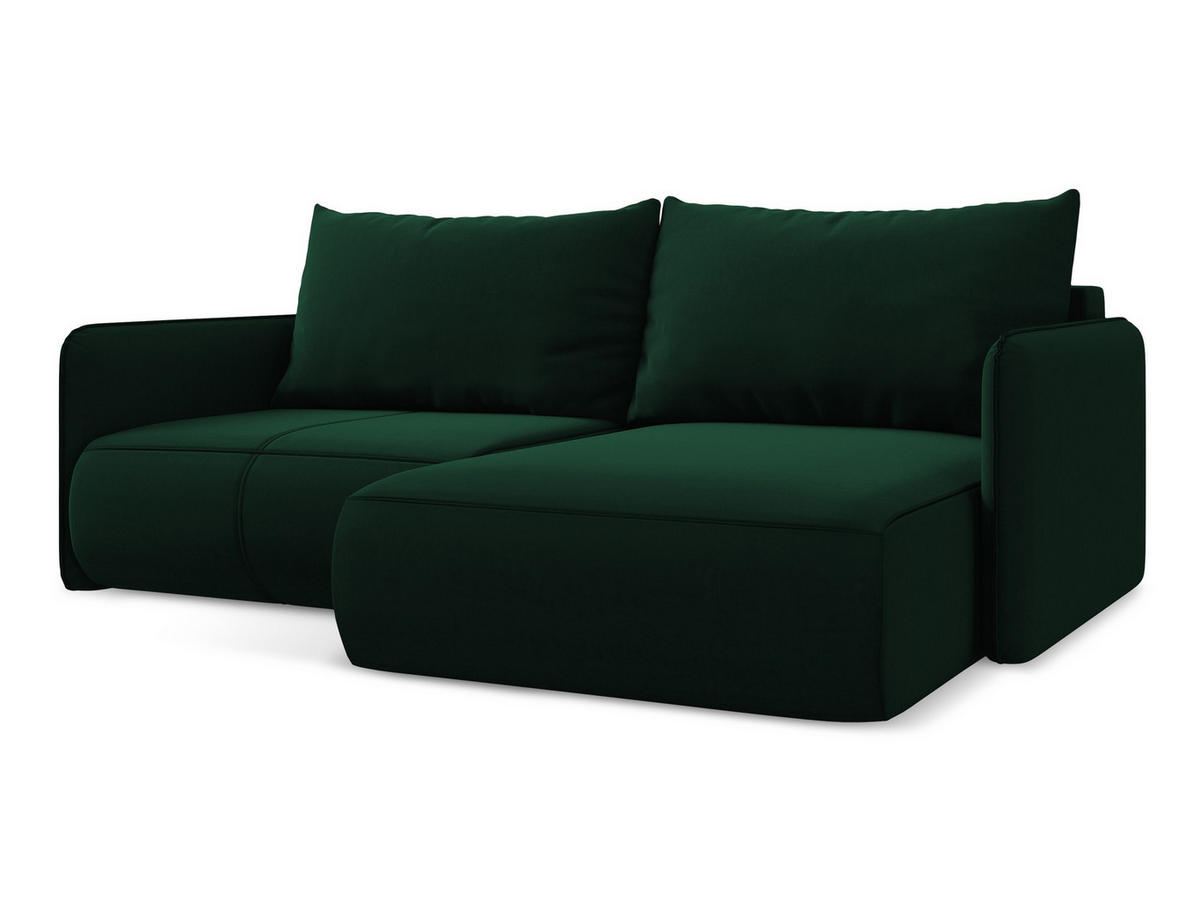 ECKSOFA mit Schlaffunktion Samt Stoff Grün - Dunkelgrün/Schwarz, Kunststoff/Textil (207/148cm) - Makamii
