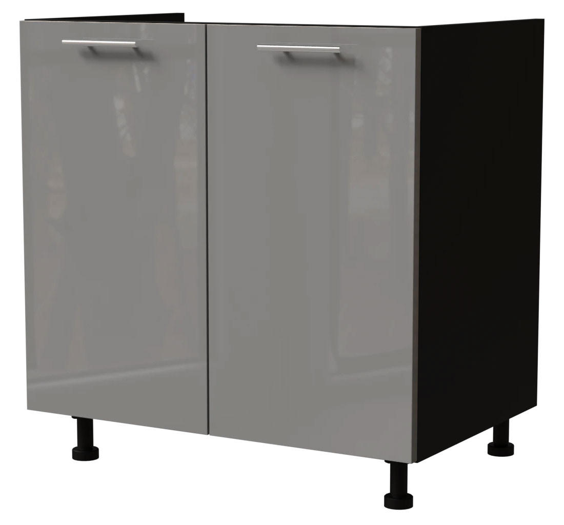 SPÜLENUNTERSCHRANK Essen D8Z/80 Grau Hochglanz / Schwarz Matt 80 / 50 / 82cm - Schwarz/Grau, Holz/Holzwerkstoff (80/82/50cm) - Feldmann-Wohnen