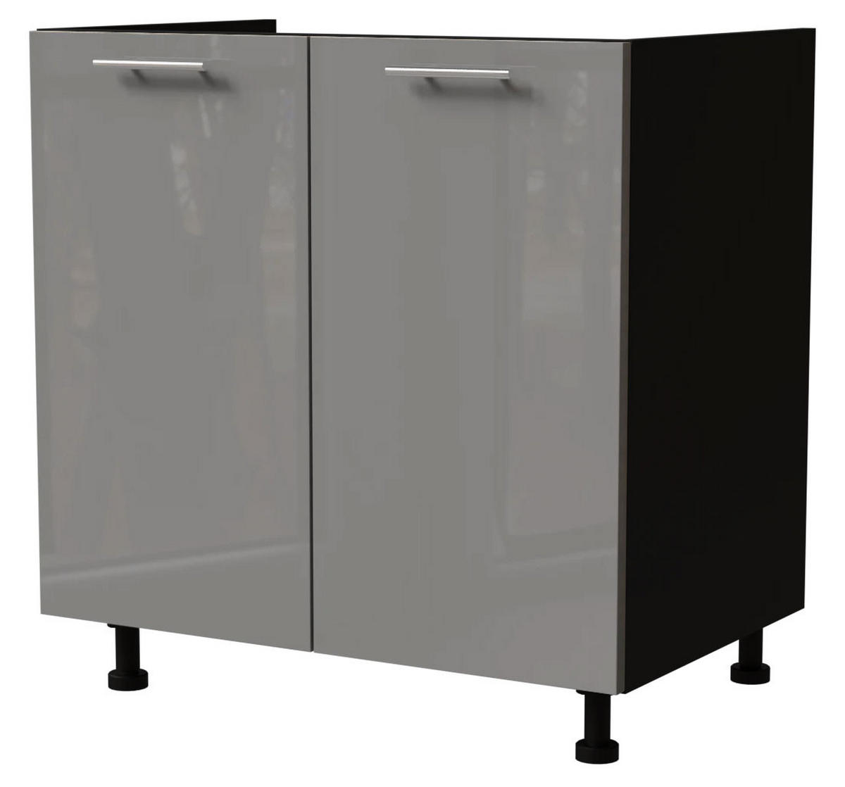 SPÜLENUNTERSCHRANK Essen D8Z/80 Grau Hochglanz / Schwarz Matt 80 / 50 / 82cm - Schwarz/Grau, Holz/Holzwerkstoff (80/82/50cm) - Feldmann-Wohnen