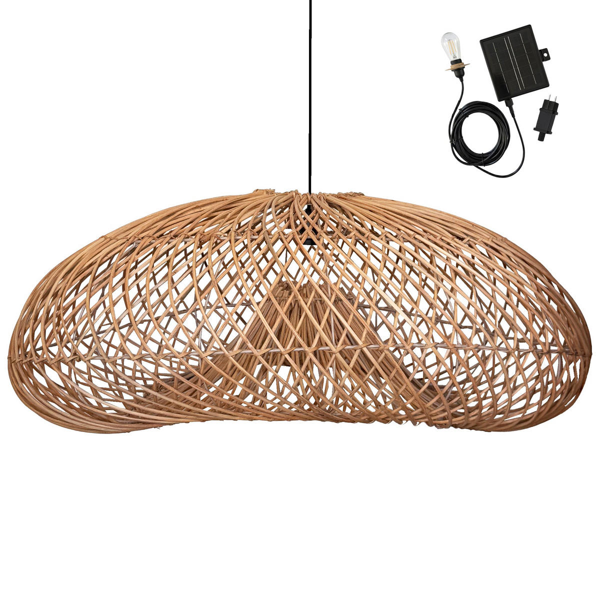 SEVIA Solar-Pendelleuchte, 80 cm Durchmesser, 5 m Länge - Beige, Holz (80/60/35cm) - Lumisky