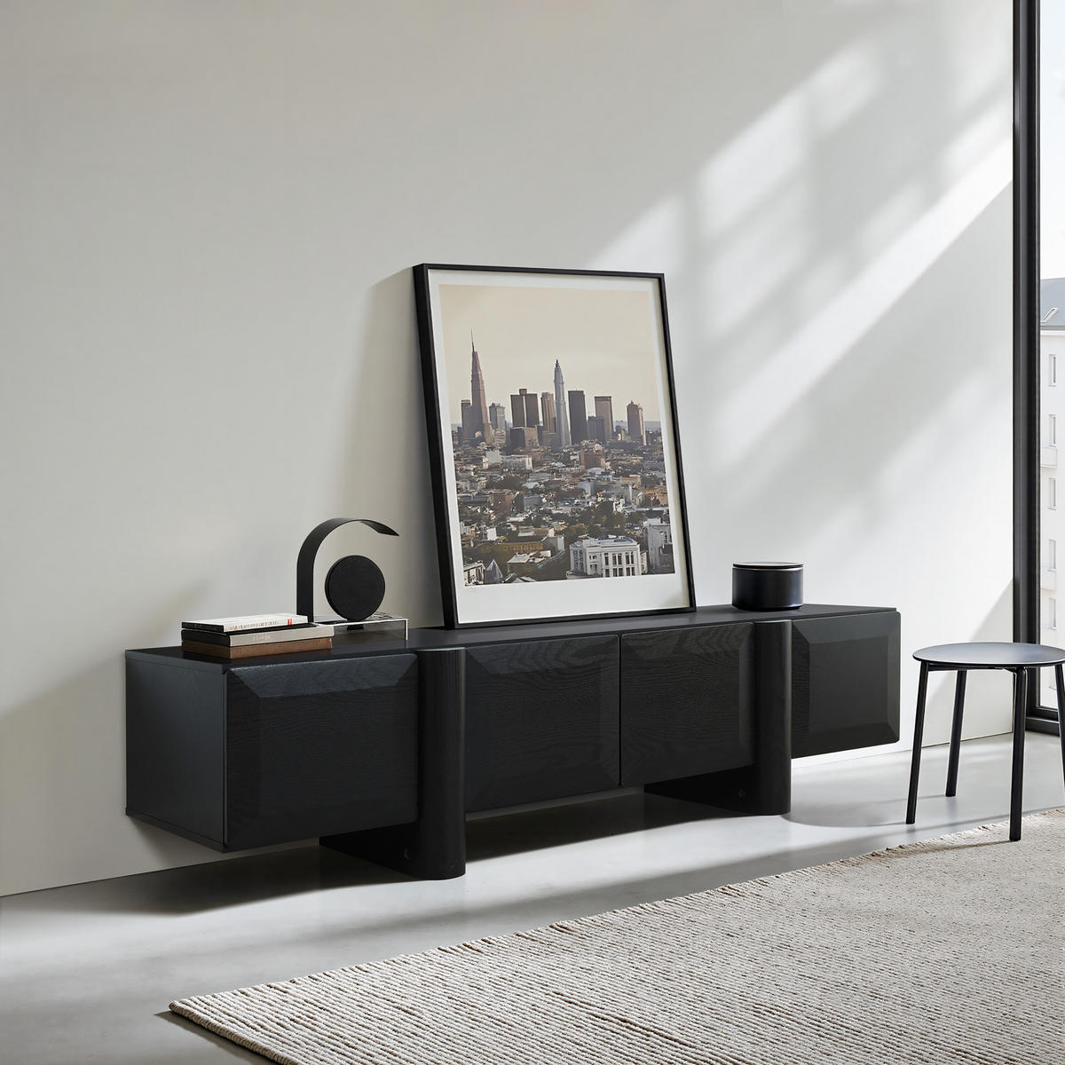 TV-SCHRANK Modern, Schwarz - Breites Lowboard mit 4 Einzel-Schubladen & doppeltem Staufach, MDF TV Board | 160x40x40 cm - Schwarz, Holz (160/40/40cm) - Hometopia