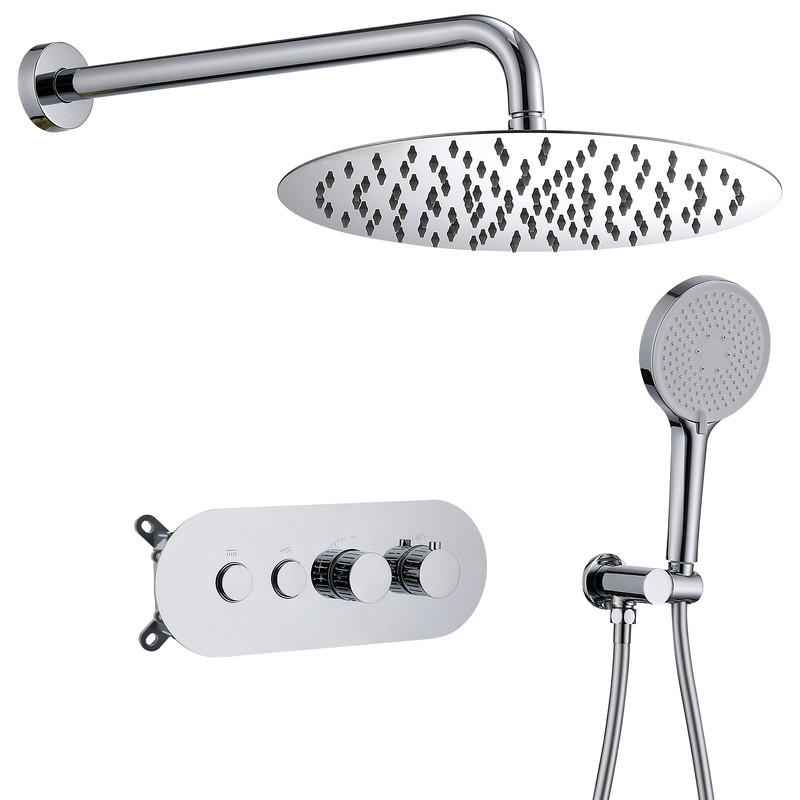 UNTERPUTZ Duschsystem Chrom Thermostat 40°C - Chromfarben, Metall (40.5/15/57.5cm) - HOMELODY