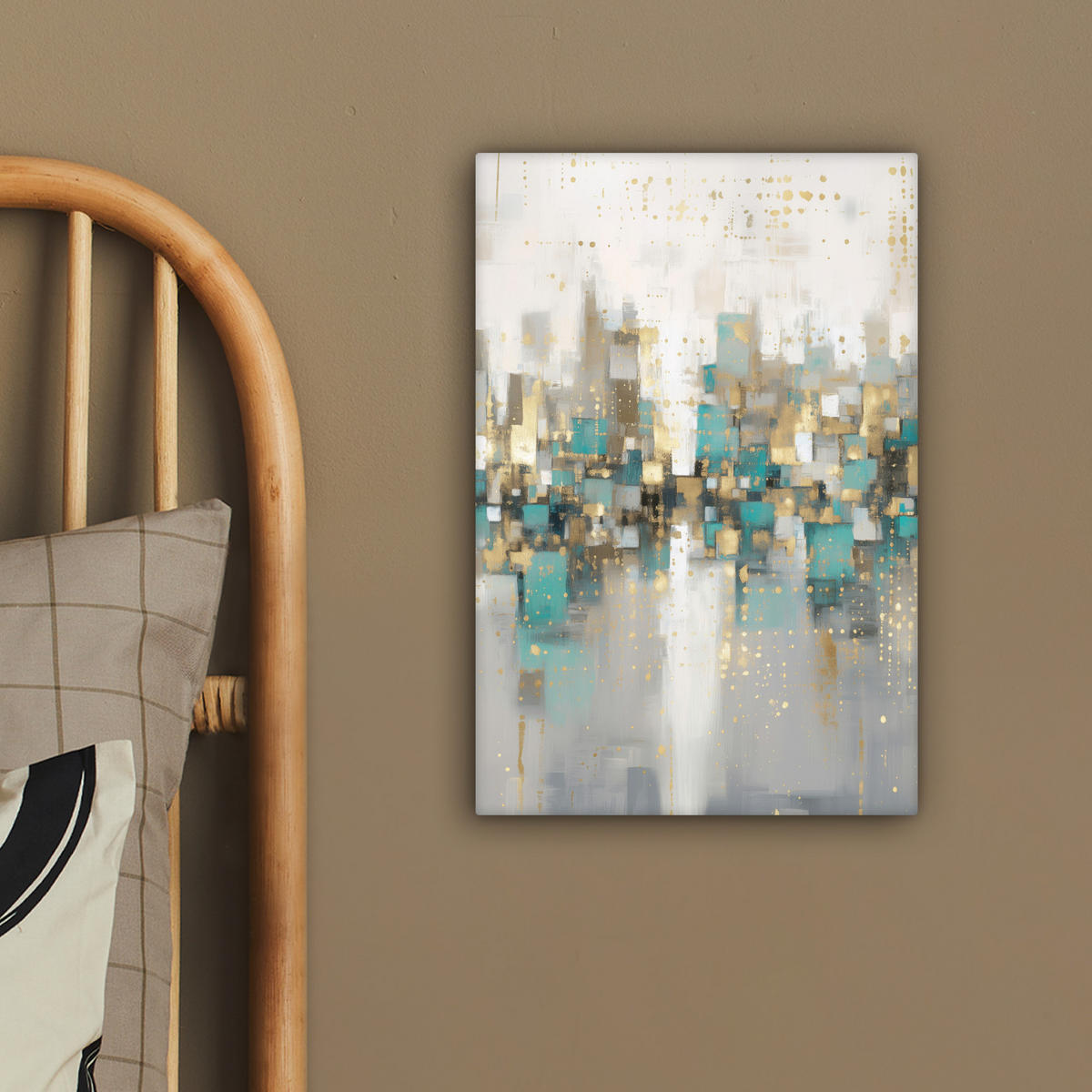 LEINWANDBILD Abstrakt - Blöcke - Gold - Skyline Deko Wohnzimmer 20x30 cm - Beige, Textil (20/30cm) - MuchoWow