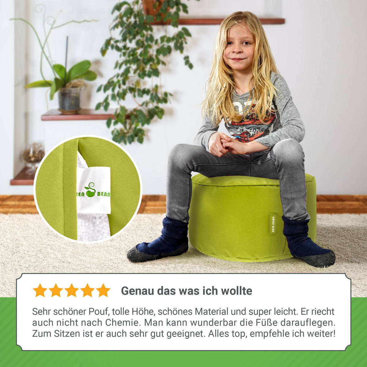 SITZSACK-HOCKER Pouf "Stay" 45x25cm - Grün, Textil (45/25/45cm) - Green Bean