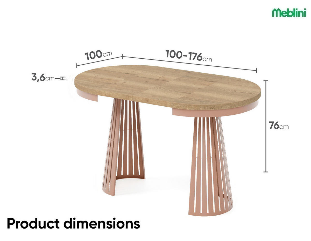 ESSTISCH Cone Bis - Hellbraun/Kupferfarben, Holzwerkstoff/Metall (100/100/76cm) - Meblini