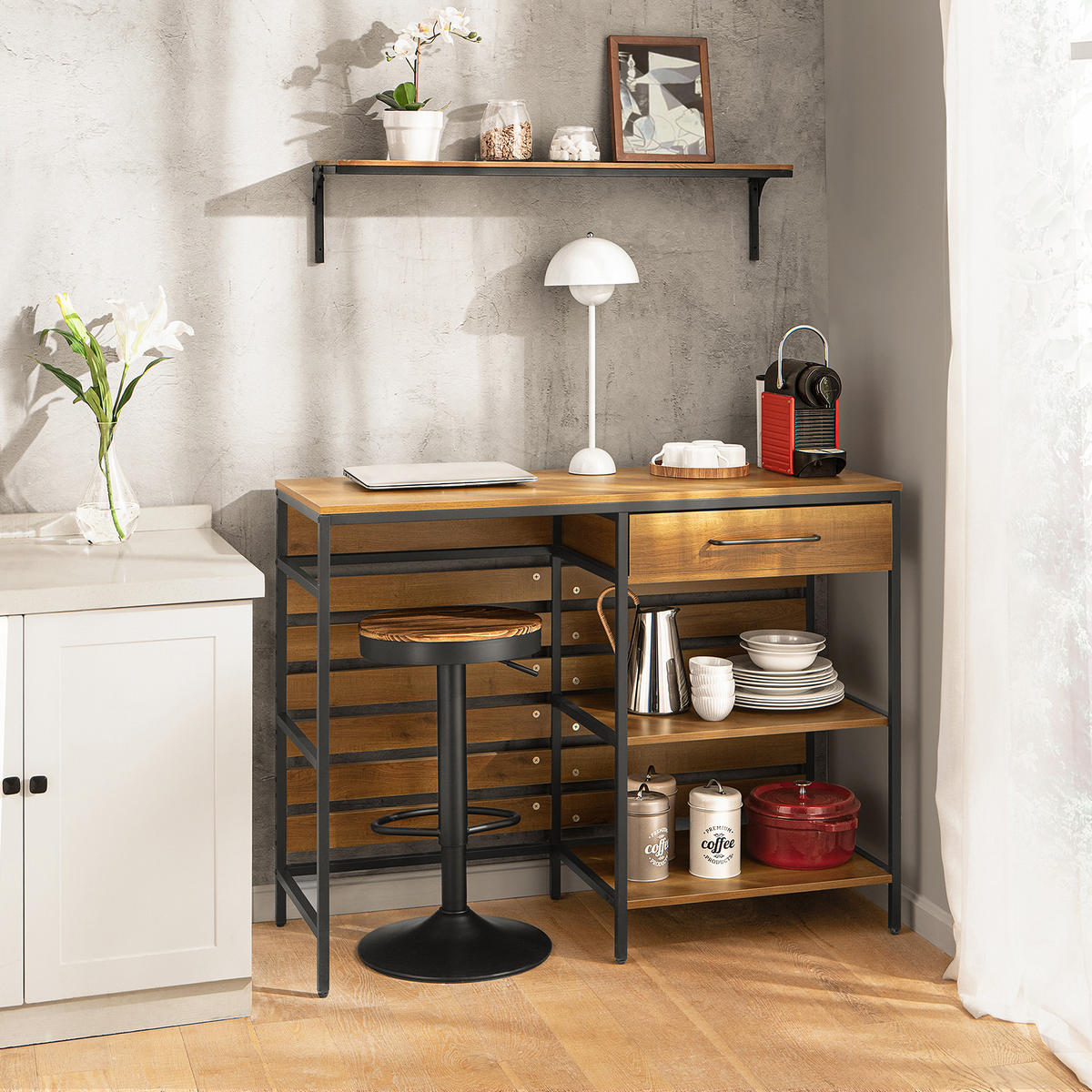 KÜCHENINSEL Vintage Braun - Schwarz/Braun, Holzwerkstoff/Metall (120/90/45cm) - SoBuy