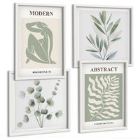 BILDER SET 4er Set - 50x50 cm & 40x60 cm Weißer Rahmen - Matisse entwirft Boho-Pflanzen - Weiß, Kunststoff (50/50cm) - TULUP