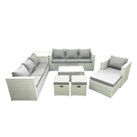 GARTENGARNITUR mit 3-SITZER SOFA,COUCHTISCH Polyrattan Hellgrau-Mix 10-Sitzer - Hellgrau/Grau, Glas/Kunststoff - Fimous