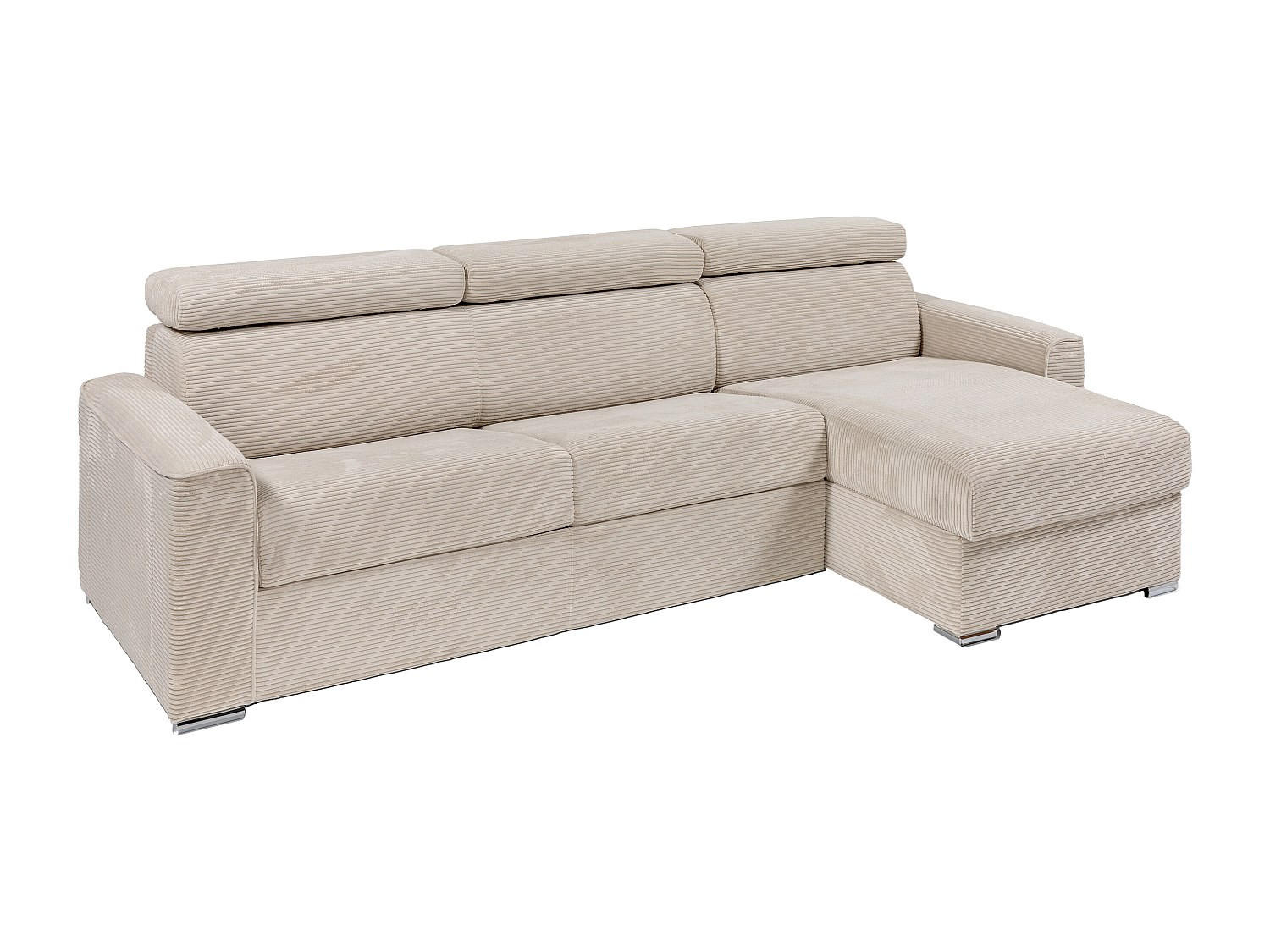 ECKSOFA mit Matratze - Ecke wechselbar - Cord - Beige - Liegefläche mit Lattenrost mit breiten Latten 160 cm - Matratze 22 cm - Memory Schaum - VIZIR - Beige, Textil (302/223cm) - Vente-Unique
