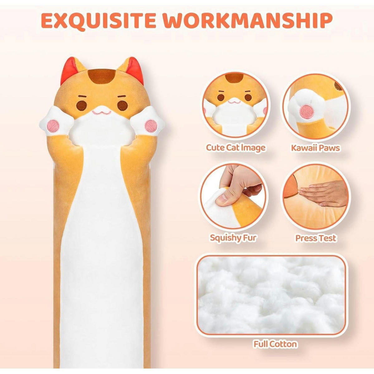 PLÜSCHKISSEN Katze orange, 110 cm als Kuschelkissen und Schlafbegleiter - Orange, Textil (20/110cm)
