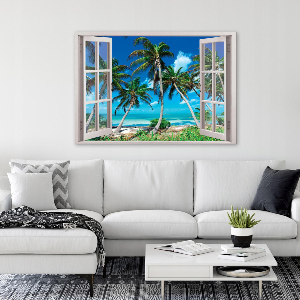 BILDER auf Leinwand Strand Meer Palmen Modern 100x70 - Multicolor, Holzwerkstoff (100/70cm) - Wallarena