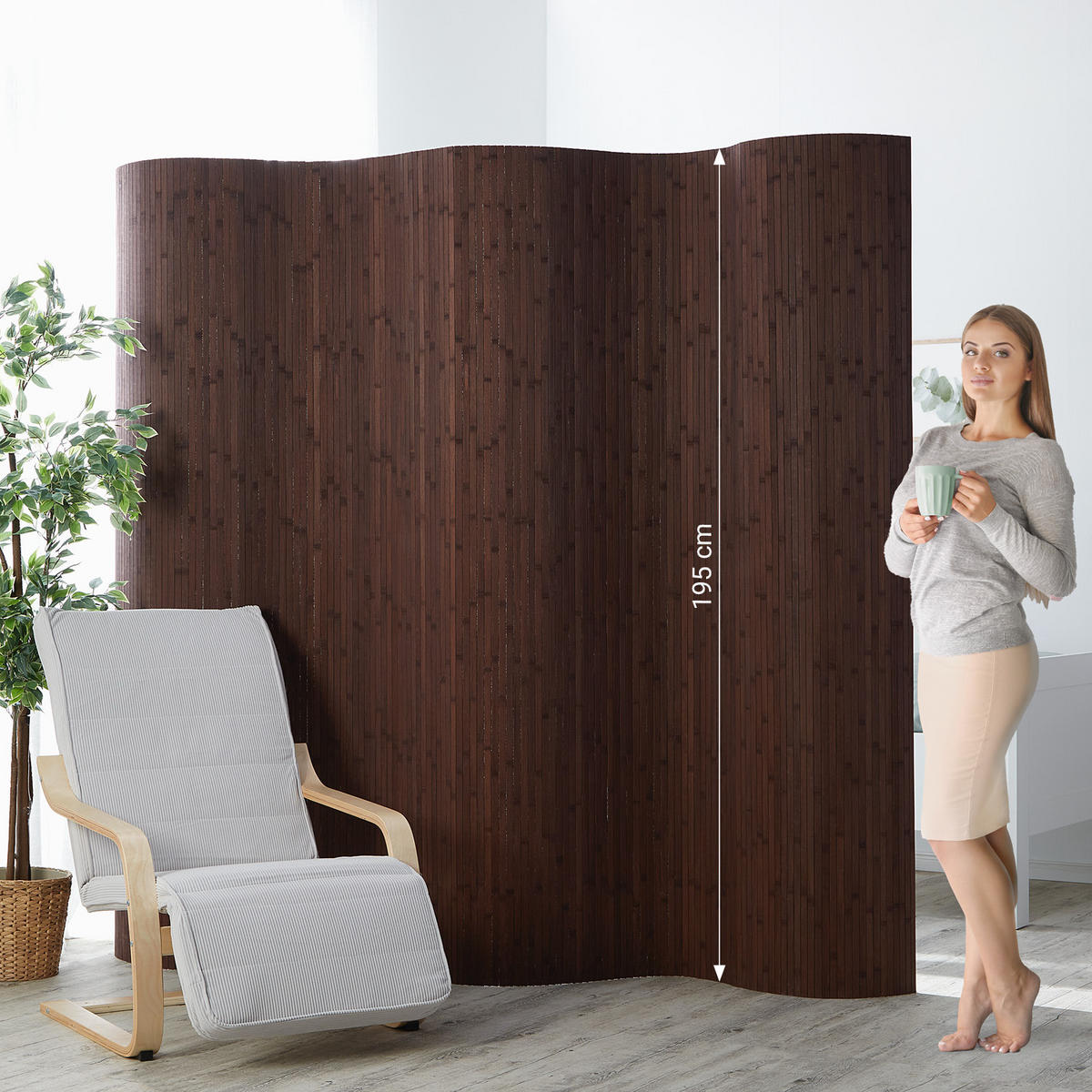 PARAVENT 250/200 cm Braun Raumteiler Bambus - Dunkelbraun, Naturmaterialen (250/195/0.3cm) - Homestyle4u
