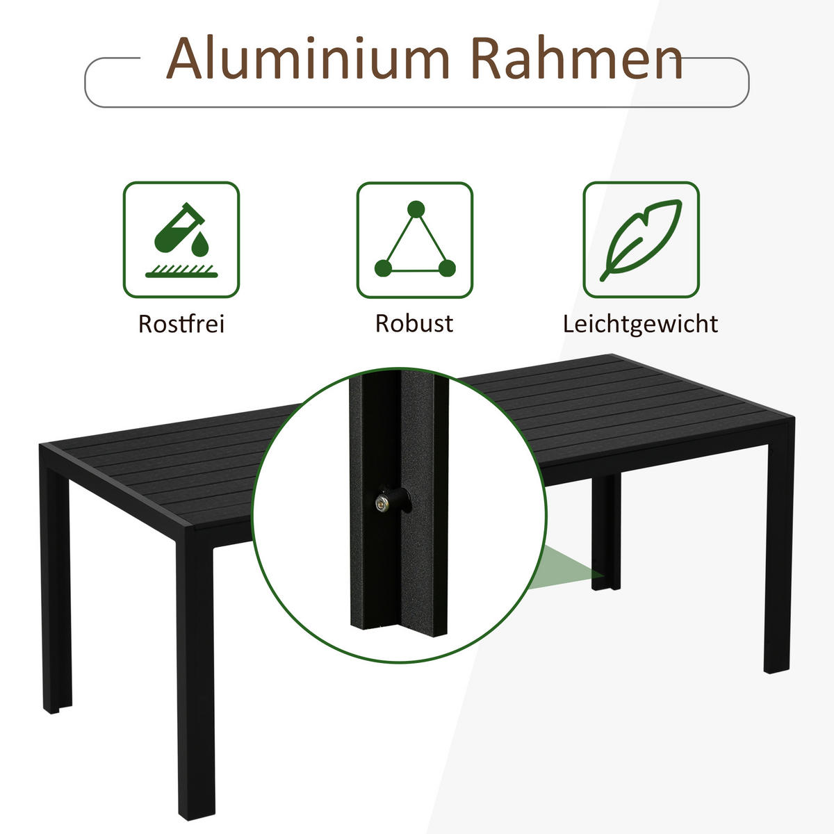 GARTENTISCH, Garten Esstisch, Terrassentisch, Partytisch, aus Alu, Polyholz, Schwarz - Schwarz, Holz/Metall (190/84.5/72cm) - Outsunny