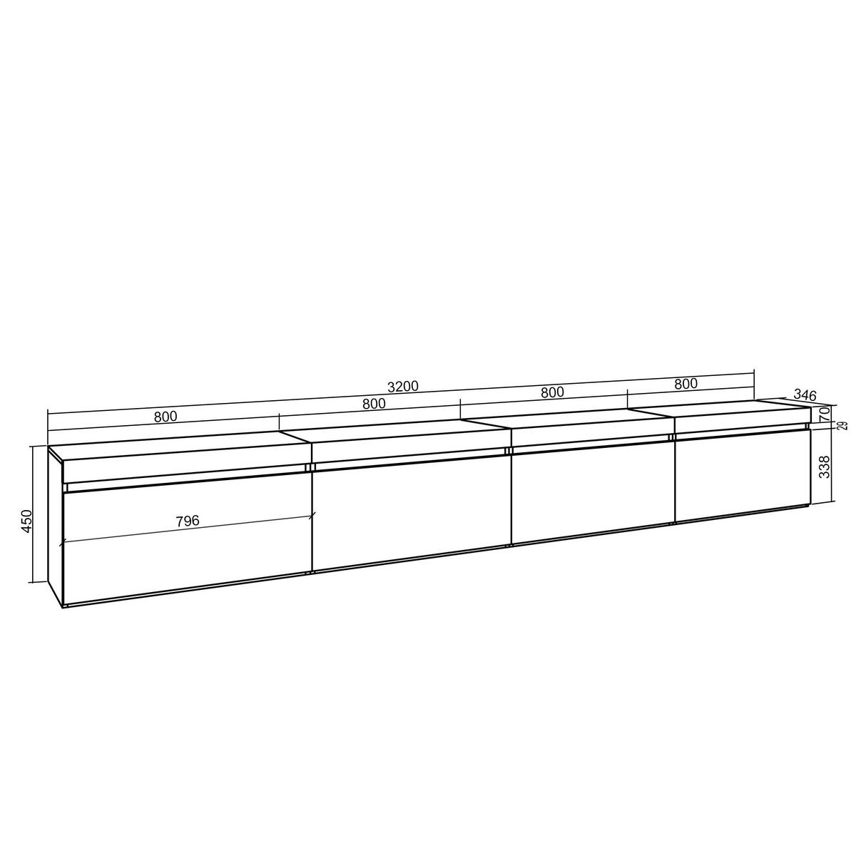 TV-SCHRANK Lowboard, Hängend, schwarz, 320/35/45cm - Schwarz, Holzwerkstoff (320/45/35cm) - Skraut Home