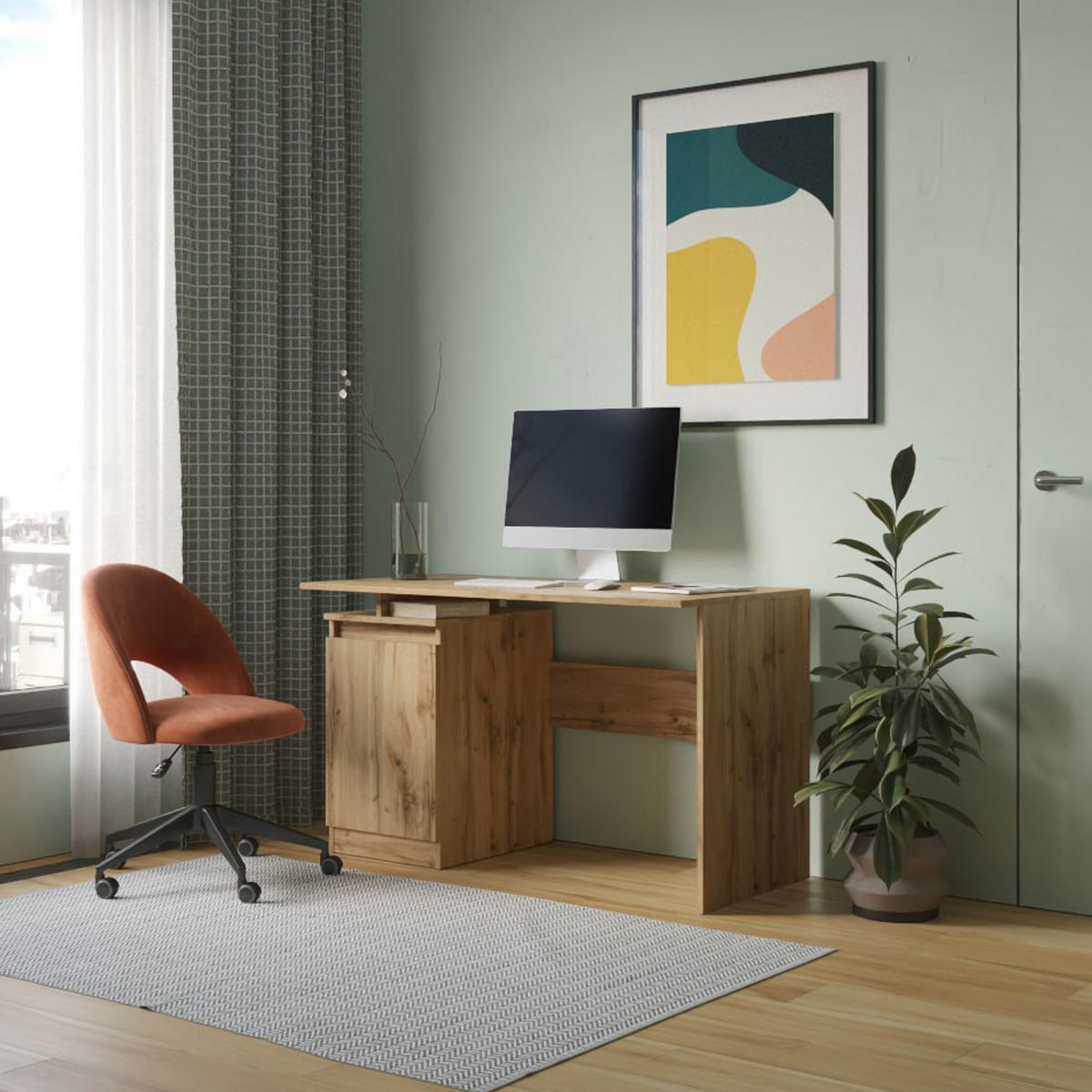 SCHREIBTISCH SOLA BRK1-1D Eiche Wotan - Eiche Wotan/Silberfarben, Holzwerkstoff/Kunststoff (59/120/73cm) - Komodee