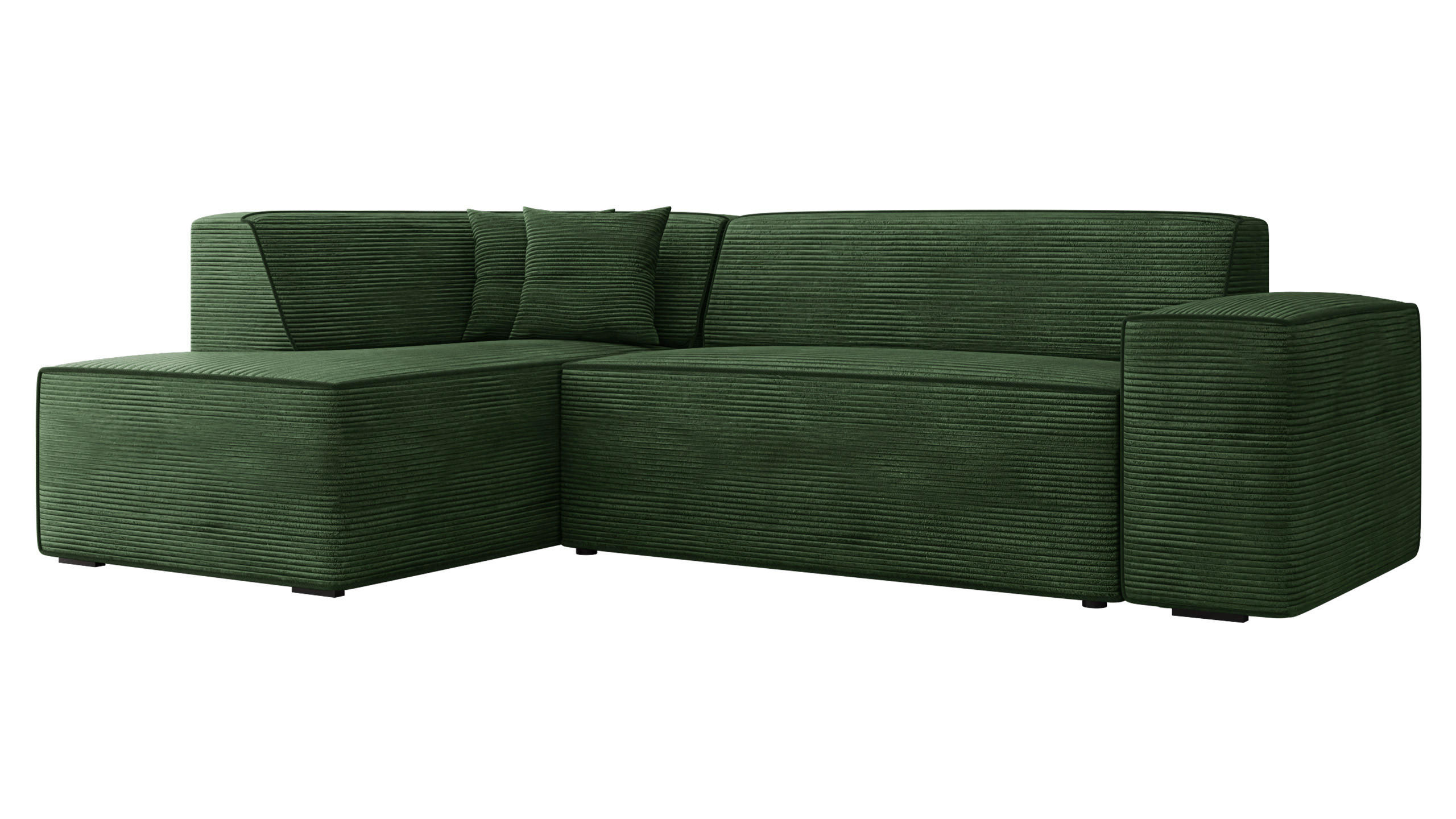 ECKSOFA Lordin Cord, Seite: Links - Schwarz/Grün, Holz/Textil (267/205cm) - MIRJAN24