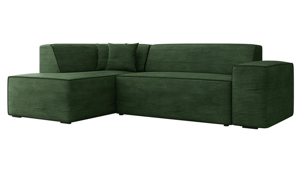 ECKSOFA Lordin Cord, Seite: Links - Schwarz/Grün, Holz/Textil (267/205cm) - MIRJAN24