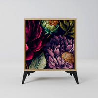 SIDEBOARD BLOOMING ELEGANCE, Eichefarben, 57,5x42x70,5 cm, Schwarze Metall-Sternfüße - Eichefarben/Multicolor, Holzwerkstoff/Metall (57.5/70.5/42cm) - SpaceRebels