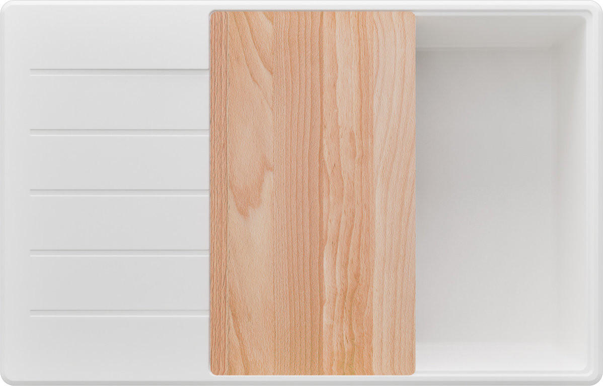 SPÜLBECKEN Kopenhagen, 2-er set Weiß 78/50 cm 1 Becken + Ablauf-Set + Schneidebrett ab 60er Unterschrank - Chromfarben/Beige, Kunststoff (78/20/50cm) - Primagran