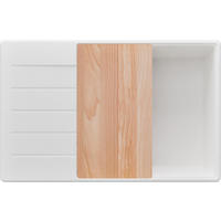 SPÜLBECKEN Kopenhagen, 2-er set Weiß 78/50 cm 1 Becken + Ablauf-Set + Schneidebrett ab 60er Unterschrank - Chromfarben/Beige, Kunststoff (78/20/50cm) - Primagran