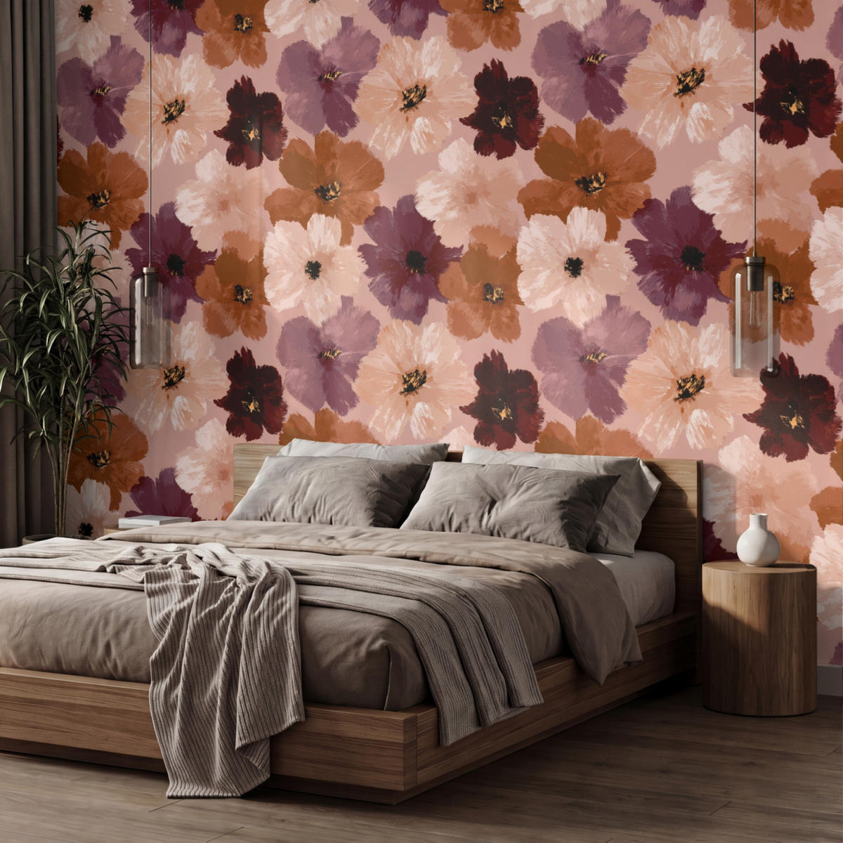 TAPETE - Blumen - Abstrakt - Erdtöne - 350x240 cm - Multicolor, Papier (350/240cm) - OnlyWow