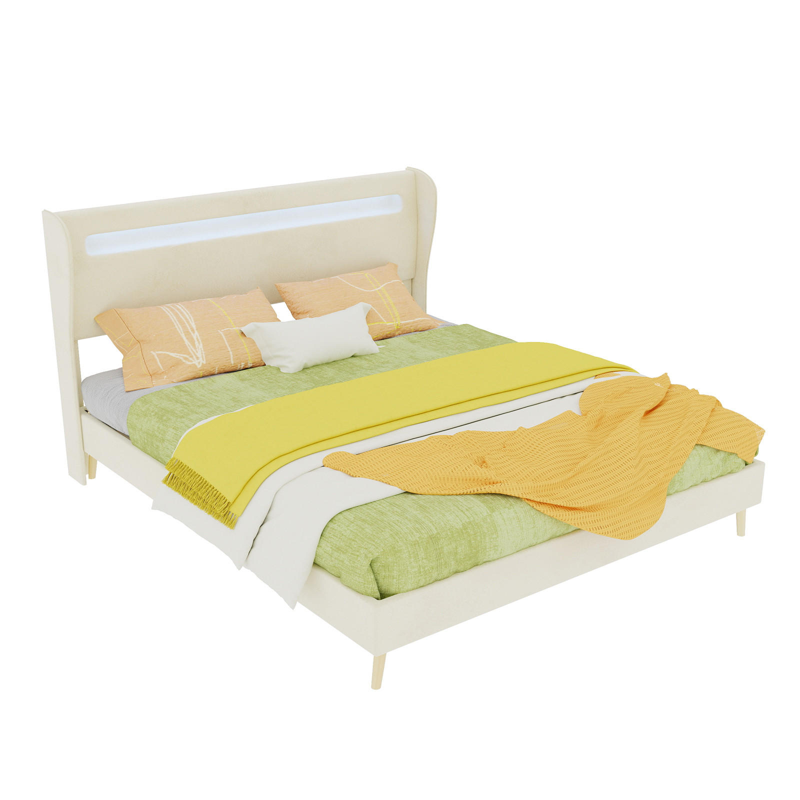 POLSTERBETT 160/200 cm in Beige mit LED und verstellbarem Kopfteil Stoff - Beige/Naturfarben, Holzwerkstoff/Textil (160/200cm) - STILVORA
