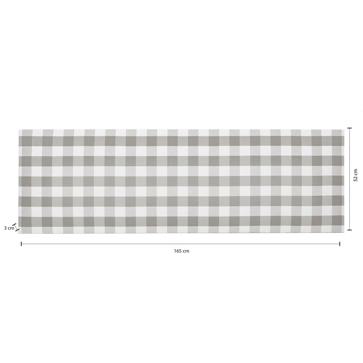 KOPFTEIL Gepolstertes Vichy-Stoff Grau 165/52/3 cm LAREDO - Grau, Textil (165/52/3cm) - RNT By Really Nice Things