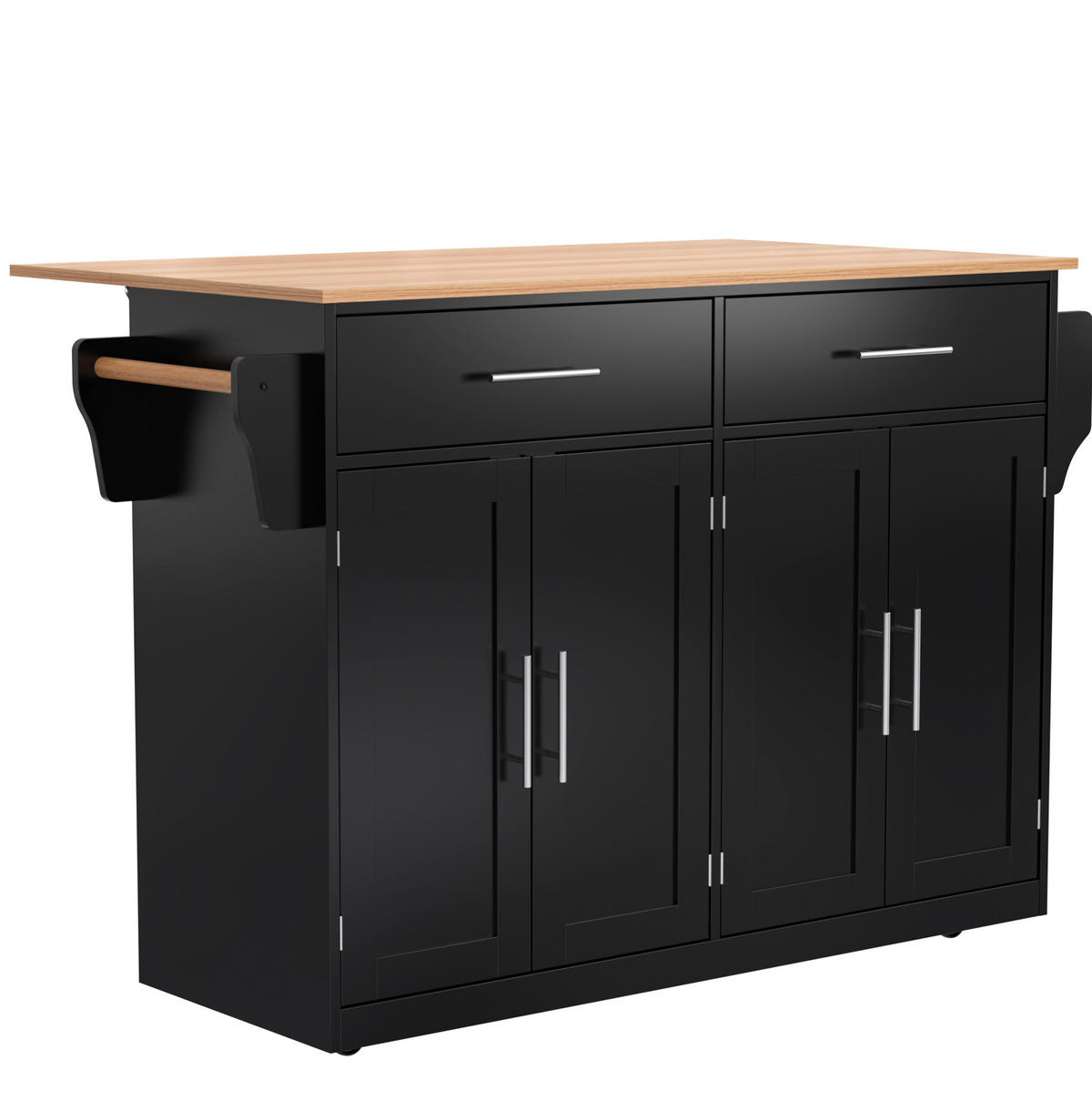 KÜCHENINSEL 120/91,5/46 cm Schwarz/Natur aus MDF mit klappbarer Tischplatte - Schwarz, Holzwerkstoff (71/91.5/120cm) - OKMYHOME
