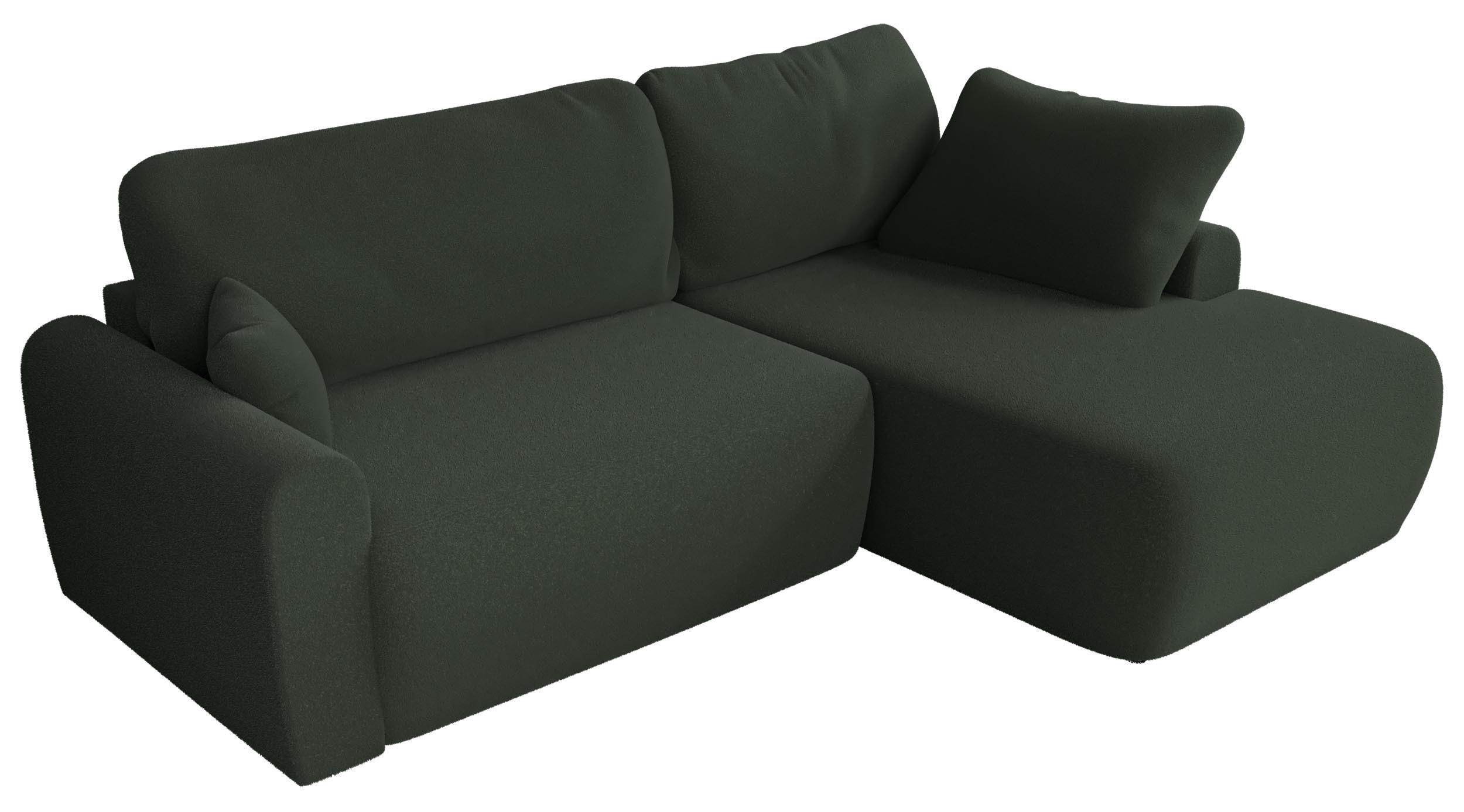 ECKSCHLAFSOFA CUBO L Dunkelgrün Boucle - rechts - Dunkelgrün/Schwarz, Kunststoff/Textil (187/273cm) - MKS