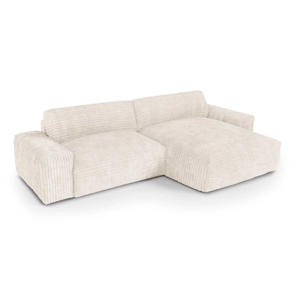 ECKSOFA RECHTS Gerippter Samt XXL Creme 220cm - Creme, Textil (220/120cm) - Sia Home