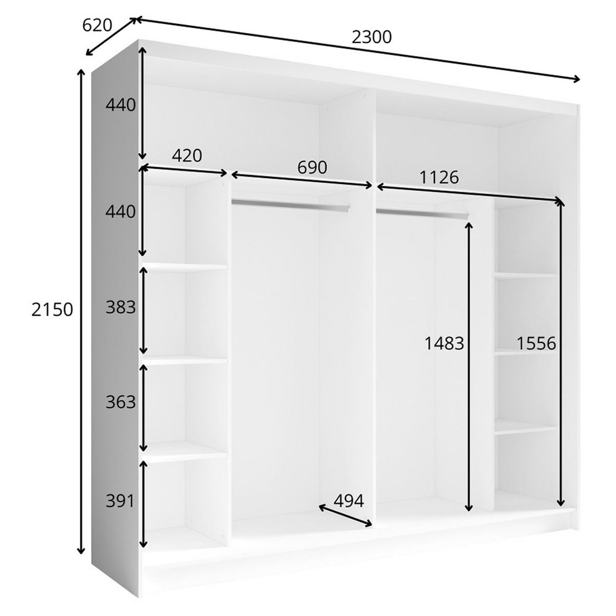 SCHWEBETÜRENSCHRANK Faido-166 - Weiß, Holzwerkstoff (230/215/62cm) - Lomado