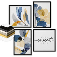 WANDBILDER 4er-Set - 50x50 cm & 40x60 cm Schwarzer Rahmen - Aquarell-Pflanzenmotive - Schwarz, Kunststoff (50/50cm) - ArtPrintCave