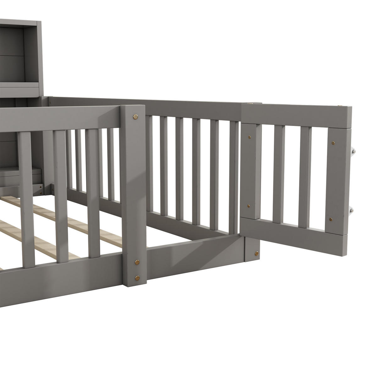 TAGEBETT 140x200cm Grau Kiefer Bettseite Staufach Brüstung - Grau, Holz (140/200cm) - FLIEKS