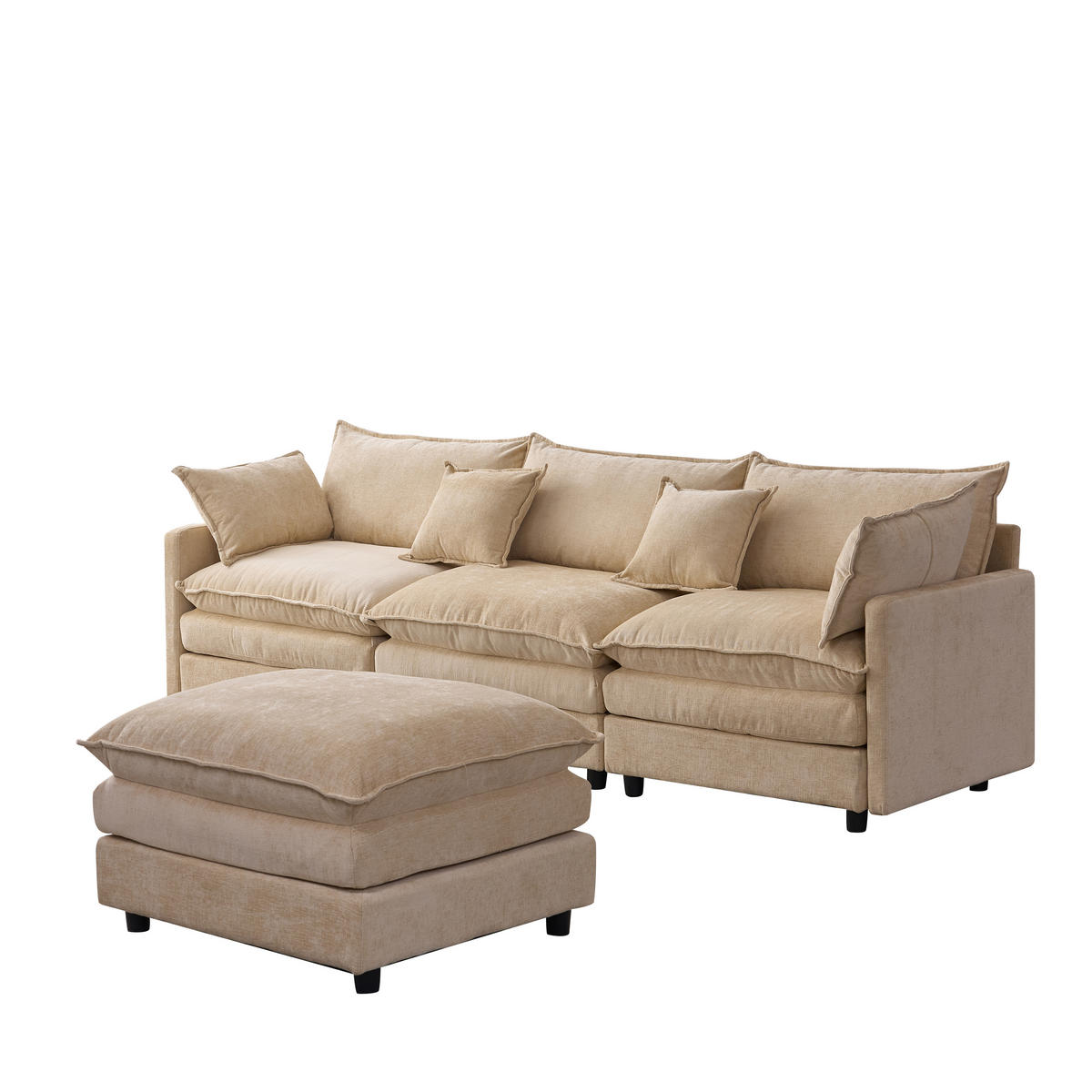 ECKSOFA 267/154/85 cm Leichter Kaffee mit Chaiselongue und Hocker - Cappuccino, Textil (267/154cm) - Oxeza