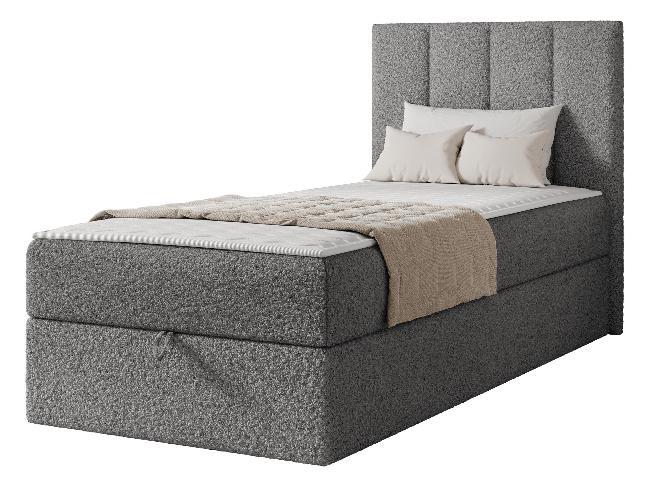 BOXBETT Rebos Single Boucle - H3 - Grau, Holz/Textil (100/200cm) - MIRJAN24