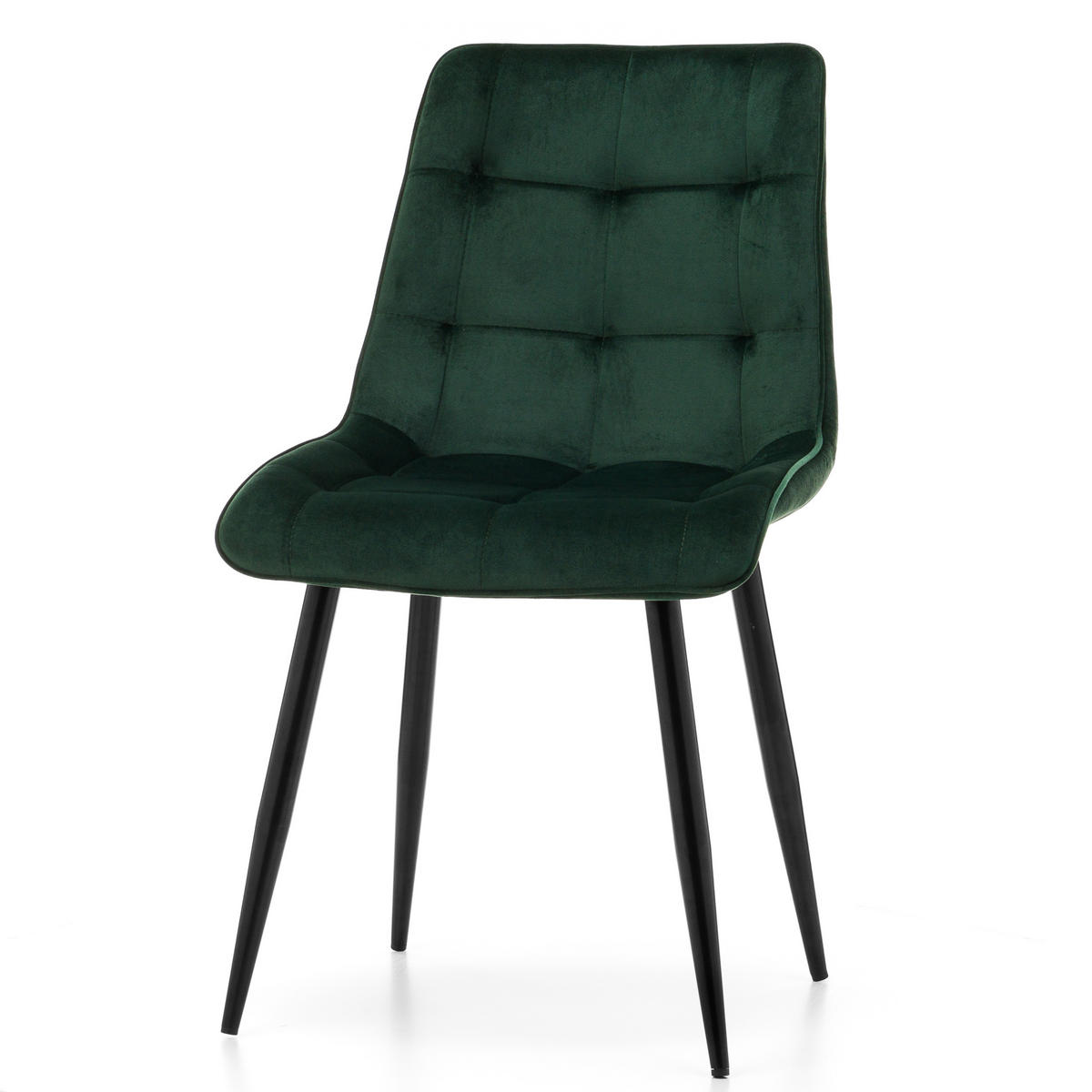 STUHL CHIC gespolsterter mit Steppung - grün - Samt Velours - Schwarz/Grün, Metall (50/88/47cm) - NEW HOME