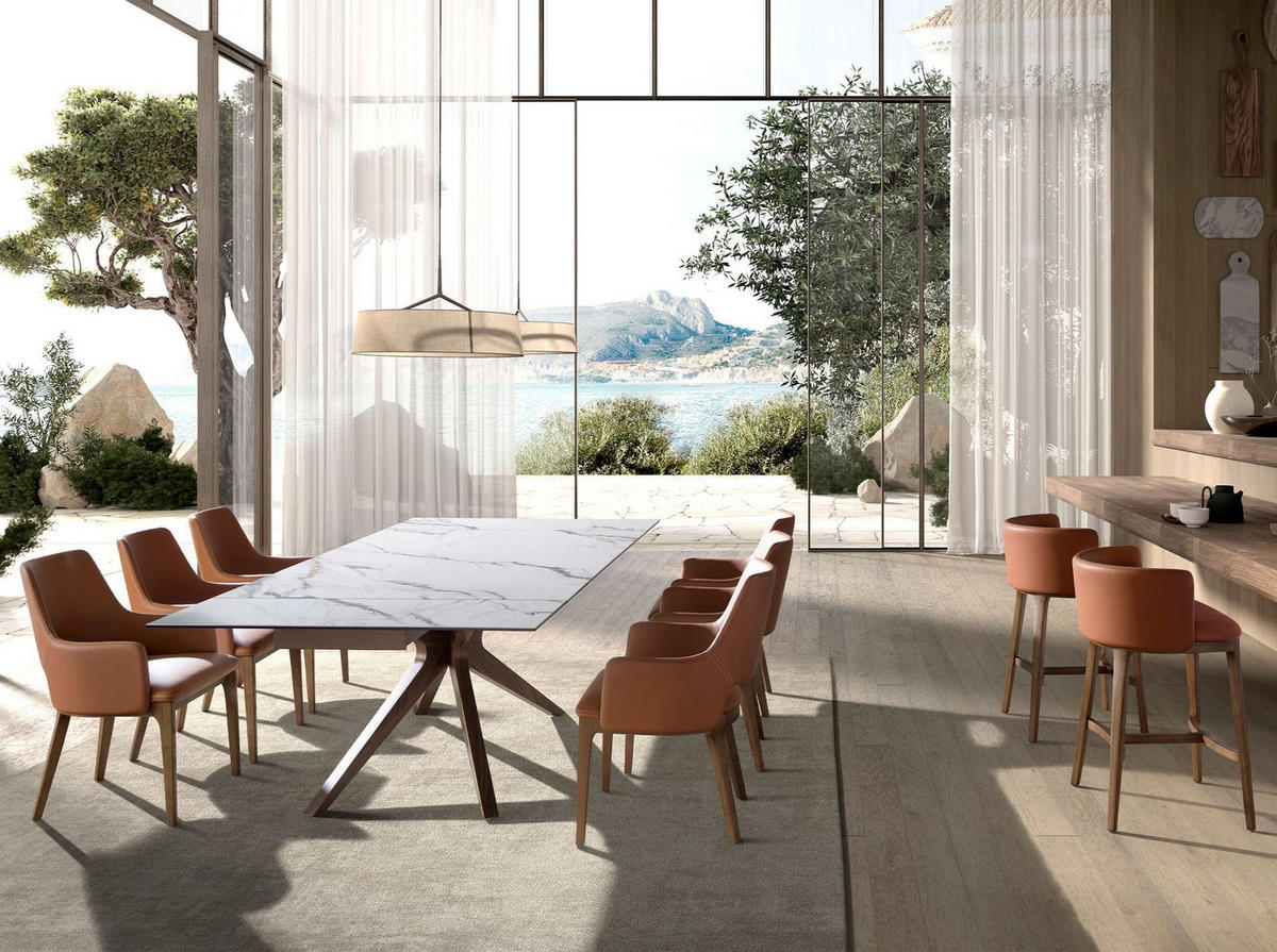 BARHOCKER asymmetrisch Braun Walnuss 53/51/84 cm - Braun, Leder/Holz (53/84/51cm) - ANGEL CERDA