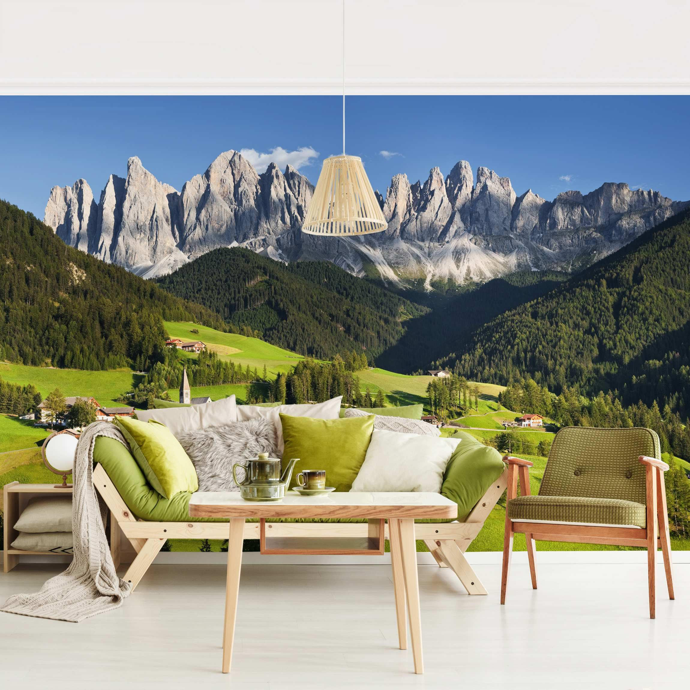 FOTOTAPETE Geislerspitzen in Südtirol 336/225 cm - Grün, Papier (336/225cm) - Bilderwelten
