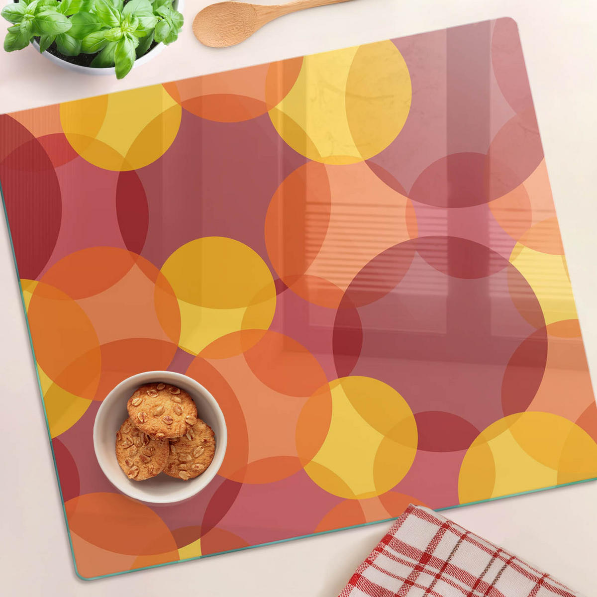 GLASPLATTE 60x52 cm Farbige Kreise - Multicolor, Glas (60/0.4/52cm) - TULUP