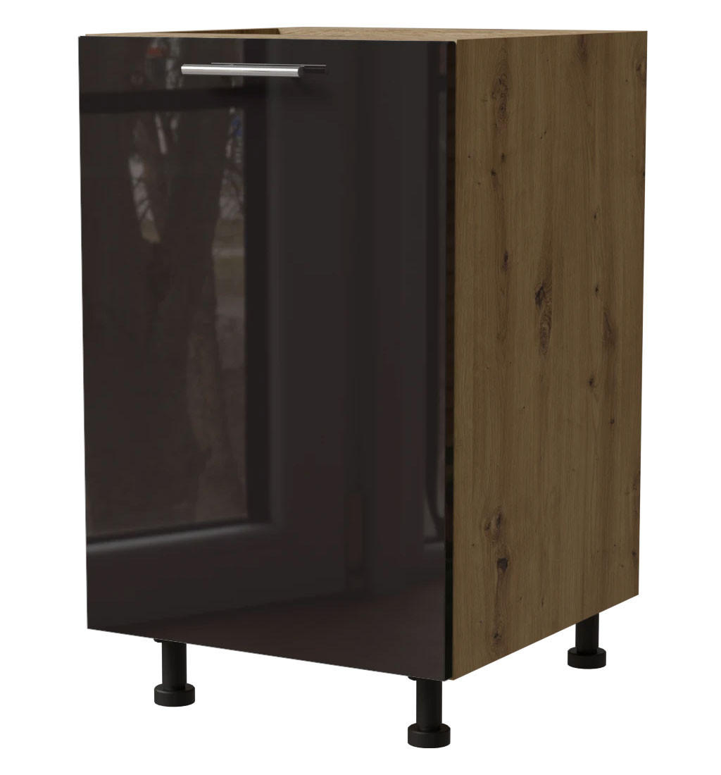 KÜCHENUNTERSCHRANK Essen D1D/50 Schwarz Hochglanz / Eiche Artisan Matt 50 / 50 / 82cm - Schwarz Hochglanz/Schwarz, Holz/Holzwerkstoff (50/82/50cm) - Feldmann-Wohnen