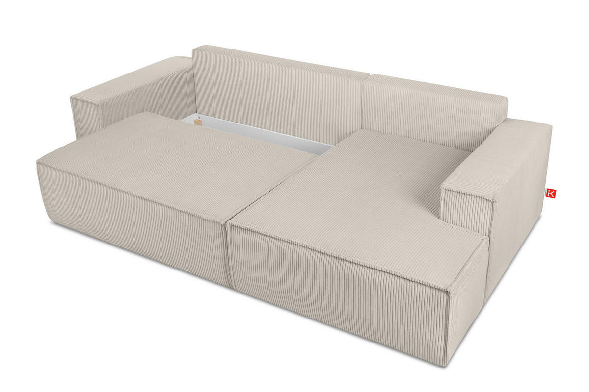 ECKSCHLAFSOFA-RECHTS NAPI in Pet Friendly Cord-Stoff, cremefarben - Creme/Schwarz, Textil (262/148cm) - KONSIMO®