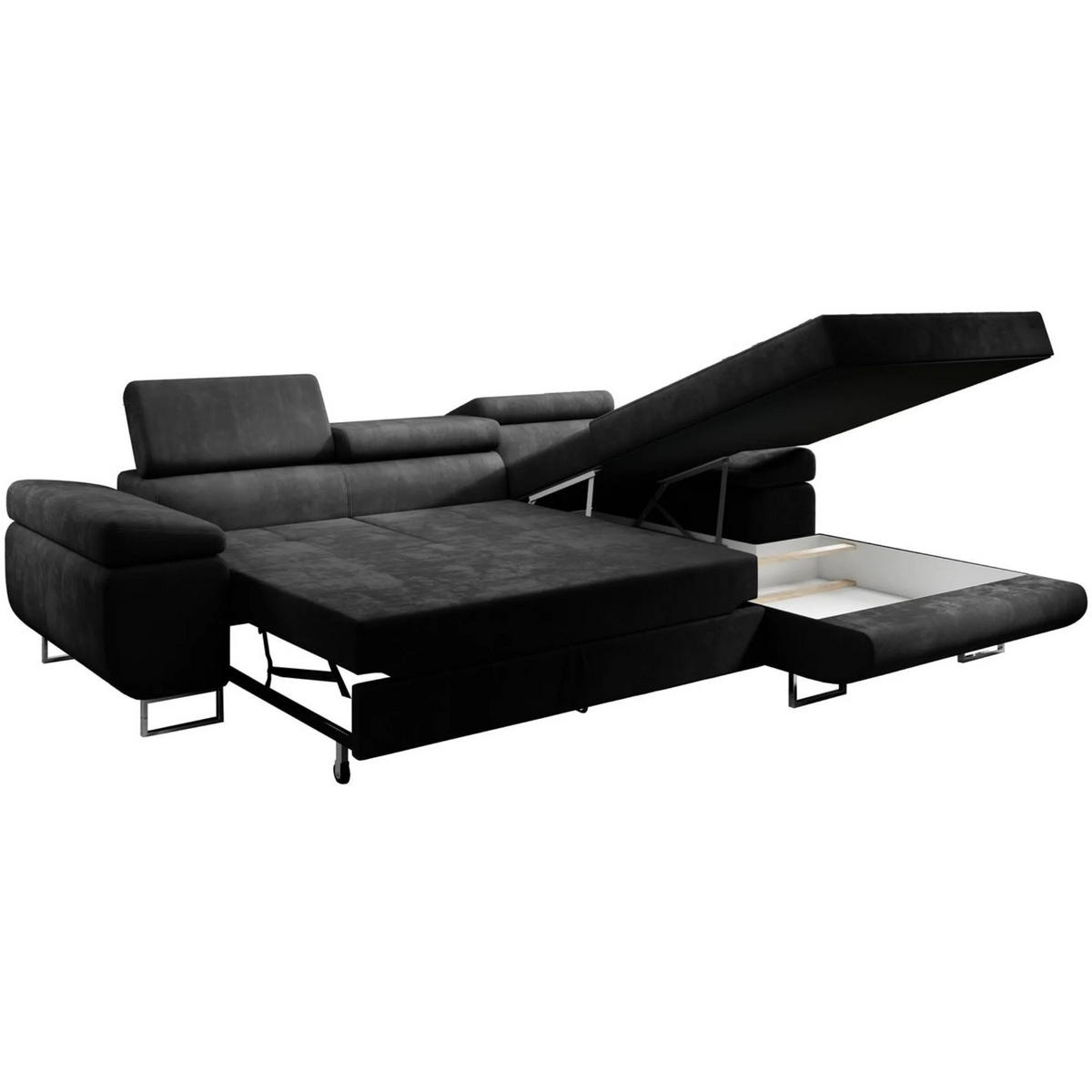 ECKSCHLAFSOFA Alons verstellbaren Kopfstützen, Dunkelgrau, rechts - Chromfarben/Dunkelgrau, Textil (275/203cm) - Beautysofa