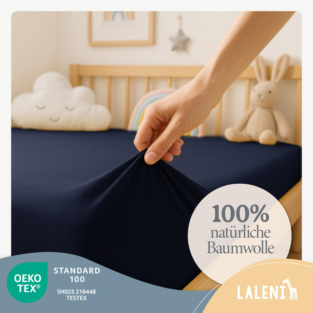 SPANNBETTLAKEN für Beistellbett & Stubenwagen – 100% Baumwolle, Atmungsaktiv & Weich, 100x115x10 cm, Blau - Blau, Textil (100/115cm) - Laleni