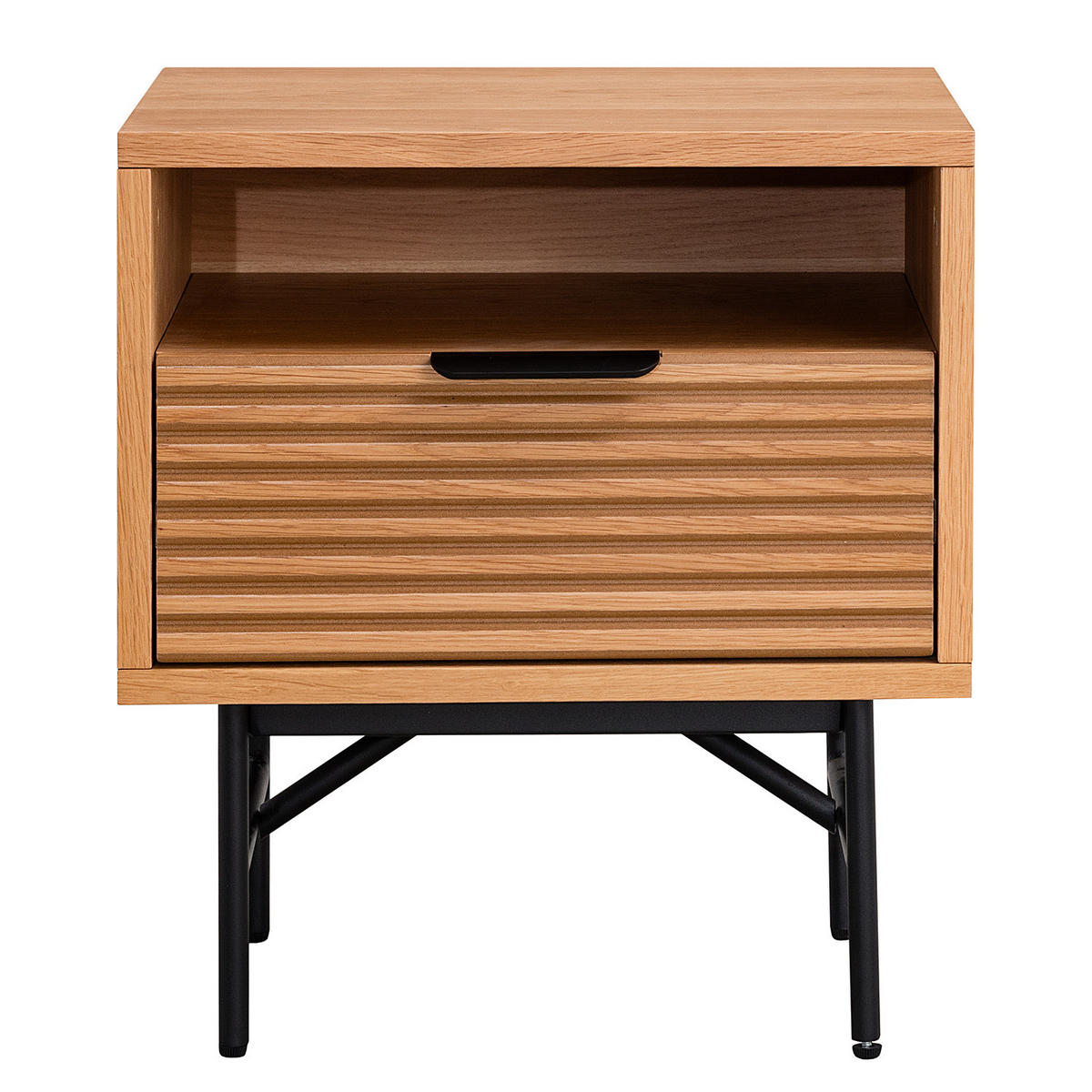 NACHTKOMMODE - Echtholzfurnier / Metall - Eichefarben/Schwarz, Holzwerkstoff/Metall (45/50/40cm) - home24