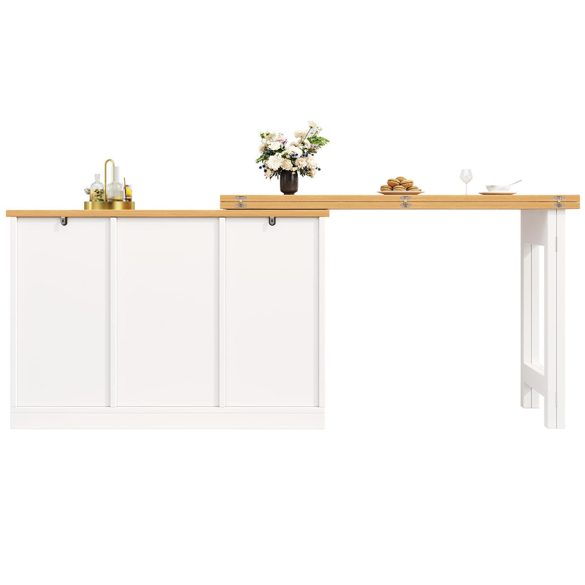 BARTISCH 120-180/40/76 cm ausziehbar mit Stauraum und 360°-Drehfunktion - Naturfarben, Holzwerkstoff (40/180/76cm) - BEAOK
