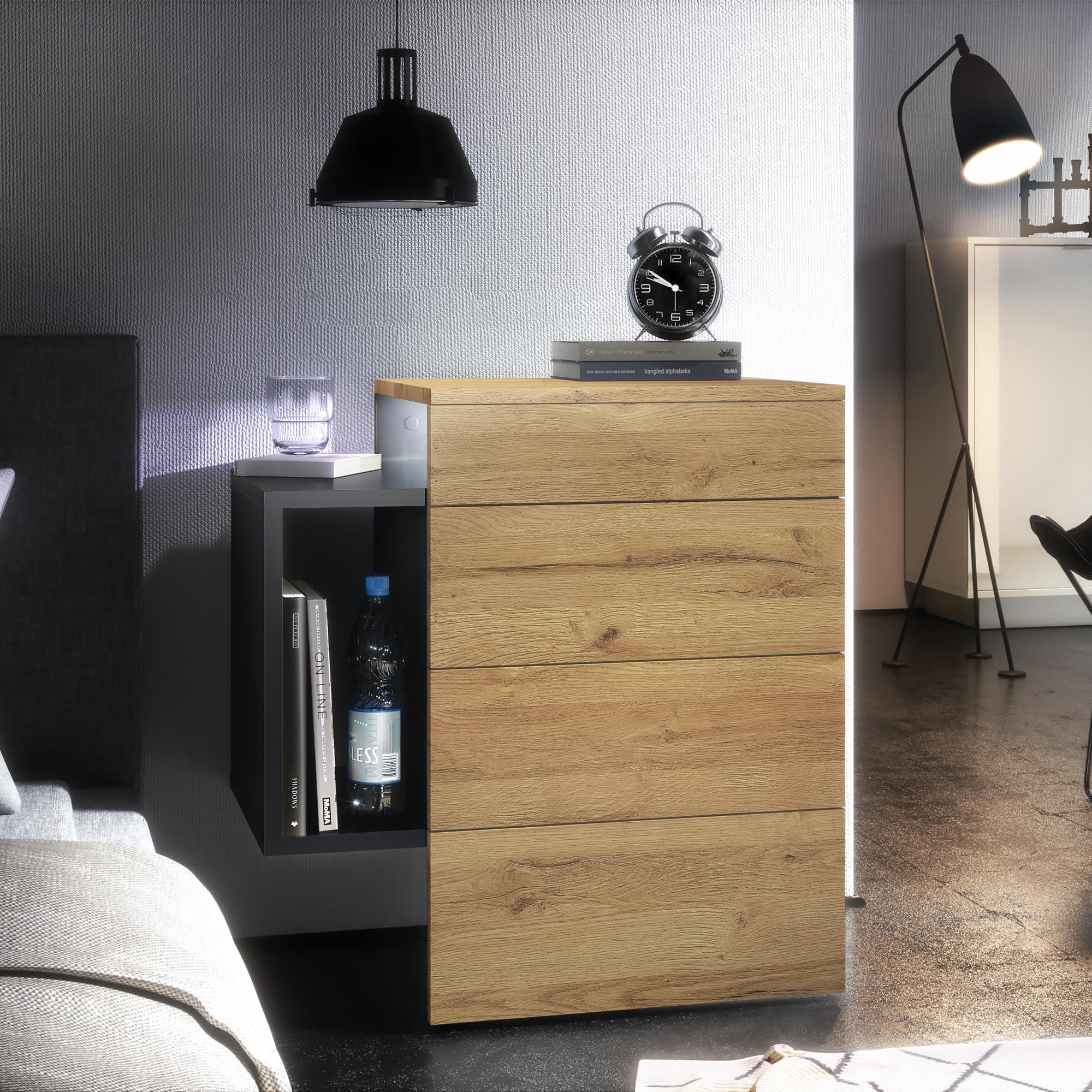 NACHTTISCH Queens Front in Eiche Natur - Eichefarben, Holzwerkstoff (60/63/36cm) - Vladon